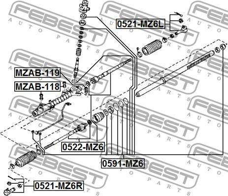 Febest 0522-MZ6 - Daxili Bağlama Çubuğu, Ox Birləşməsi furqanavto.az