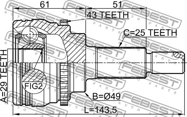 Febest 0710-RS413A43 - Birləşmə dəsti, ötürücü val furqanavto.az