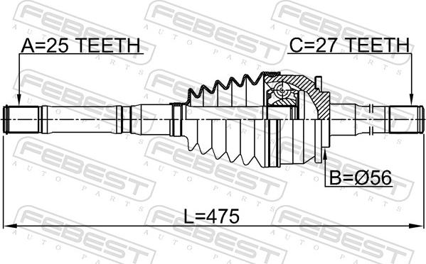 Febest 2214-K2500 - Birləşmə dəsti, ötürücü val furqanavto.az