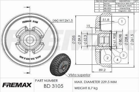 FREMAX BD-3105-KT - Əyləc barabanı furqanavto.az