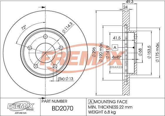 FREMAX BD-2070 - Əyləc Diski furqanavto.az