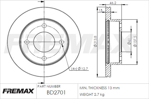 FREMAX BD-2701 - Əyləc Diski furqanavto.az