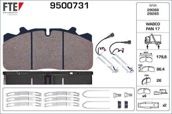 FTE 9500731 - Əyləc altlığı dəsti, əyləc diski furqanavto.az