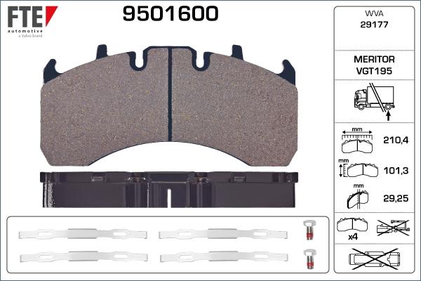 FTE 9501600 - Əyləc altlığı dəsti, əyləc diski furqanavto.az