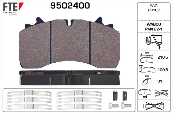 FTE 9502400 - Əyləc altlığı dəsti, əyləc diski furqanavto.az