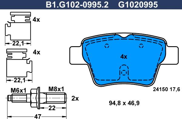 Galfer B1.G102-0995.2 - Əyləc altlığı dəsti, əyləc diski furqanavto.az