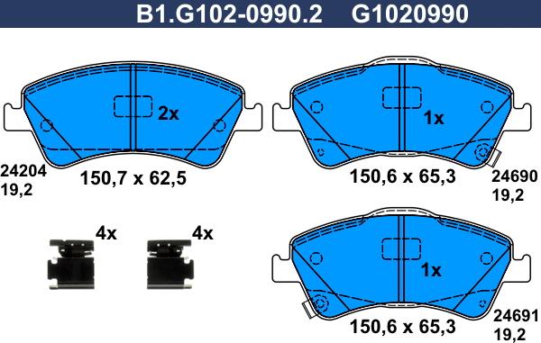 Galfer B1.G102-0990.2 - Əyləc altlığı dəsti, əyləc diski furqanavto.az