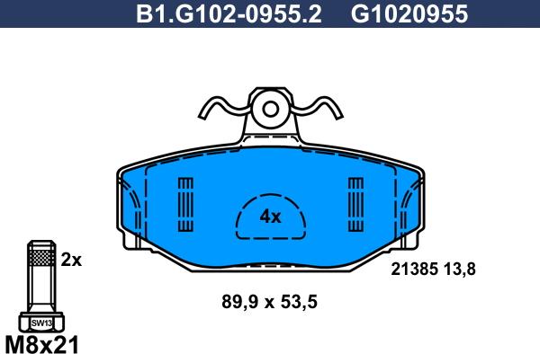 Galfer B1.G102-0955.2 - Əyləc altlığı dəsti, əyləc diski furqanavto.az