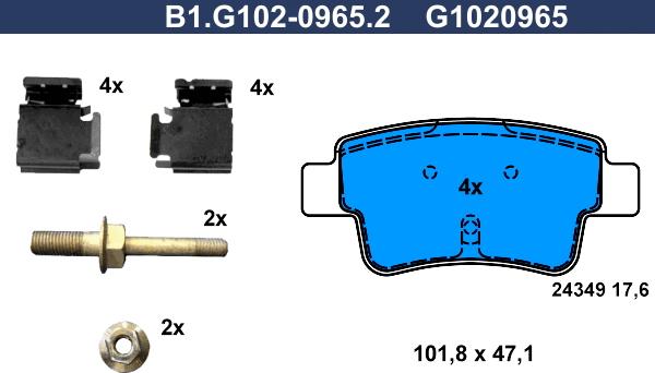 Galfer B1.G102-0965.2 - Əyləc altlığı dəsti, əyləc diski furqanavto.az