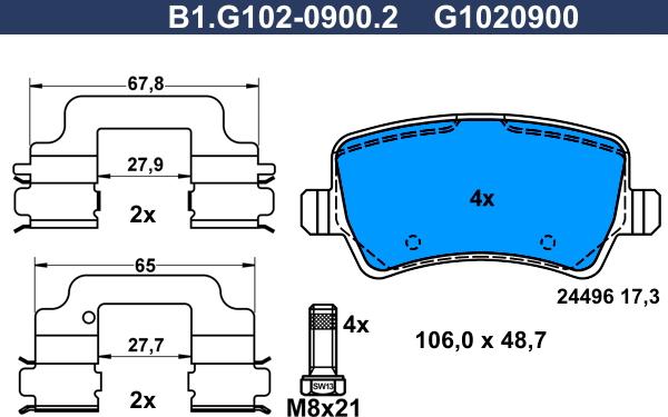 Galfer B1.G102-0900.2 - Əyləc altlığı dəsti, əyləc diski furqanavto.az