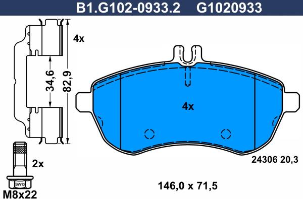 Galfer B1.G102-0933.2 - Əyləc altlığı dəsti, əyləc diski furqanavto.az