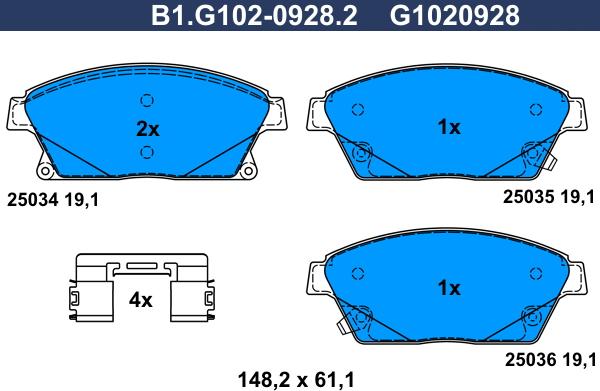 Galfer B1.G102-0928.2 - Əyləc altlığı dəsti, əyləc diski furqanavto.az