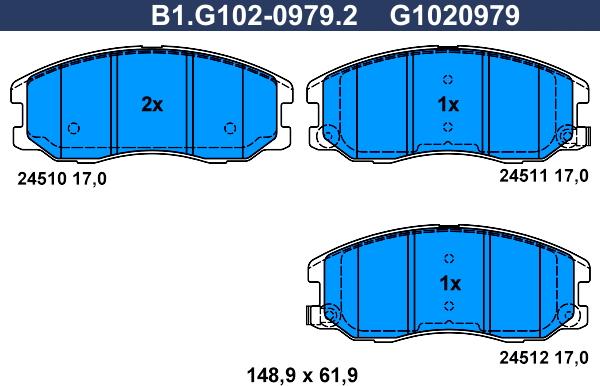 Galfer B1.G102-0979.2 - Əyləc altlığı dəsti, əyləc diski furqanavto.az