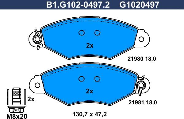 Galfer B1.G102-0497.2 - Əyləc altlığı dəsti, əyləc diski furqanavto.az