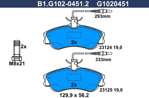 Galfer B1.G102-0451.2 - Əyləc altlığı dəsti, əyləc diski furqanavto.az