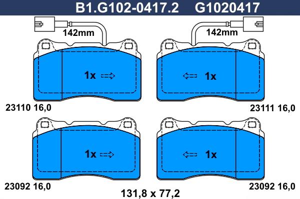 Galfer B1.G102-0417.2 - Əyləc altlığı dəsti, əyləc diski furqanavto.az