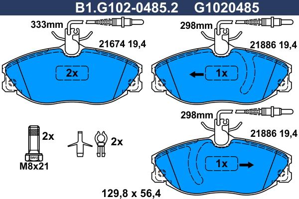 Galfer B1.G102-0485.2 - Əyləc altlığı dəsti, əyləc diski furqanavto.az