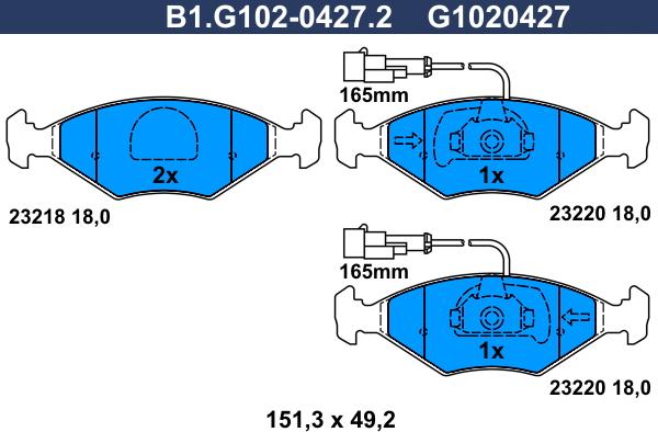 Galfer B1.G102-0427.2 - Əyləc altlığı dəsti, əyləc diski furqanavto.az