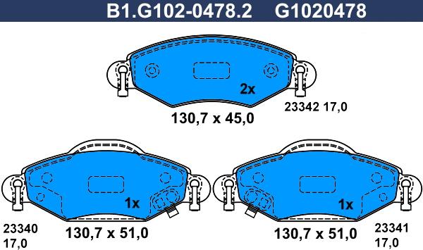 Galfer B1.G102-0478.2 - Əyləc altlığı dəsti, əyləc diski furqanavto.az