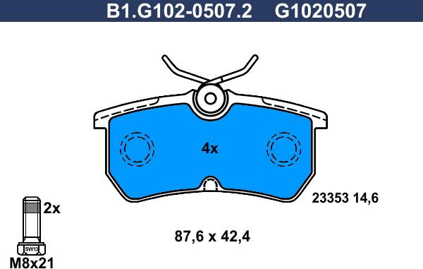 Galfer B1.G102-0507.2 - Əyləc altlığı dəsti, əyləc diski furqanavto.az