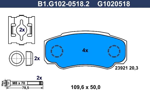 Galfer B1.G102-0518.2 - Əyləc altlığı dəsti, əyləc diski furqanavto.az