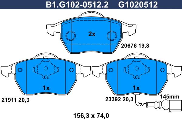 Galfer B1.G102-0512.2 - Əyləc altlığı dəsti, əyləc diski furqanavto.az