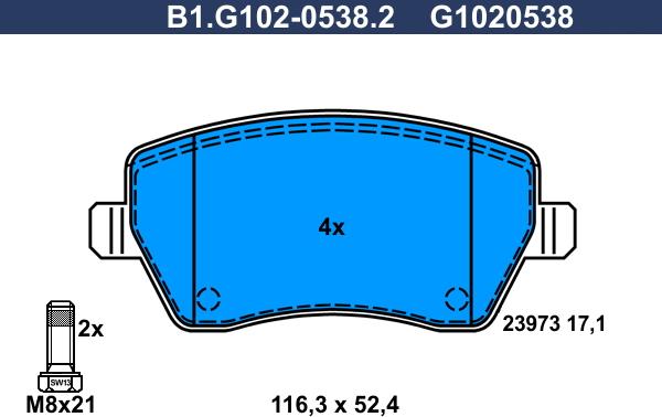 Galfer B1.G102-0538.2 - Əyləc altlığı dəsti, əyləc diski furqanavto.az