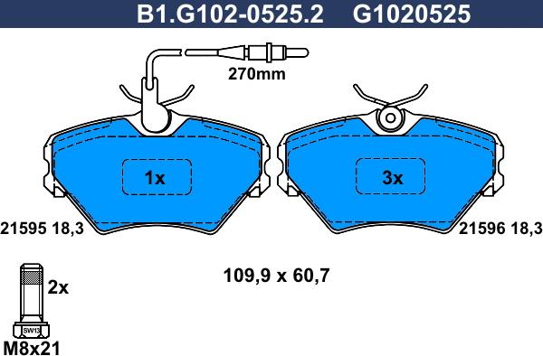 Galfer B1.G102-0525.2 - Əyləc altlığı dəsti, əyləc diski furqanavto.az