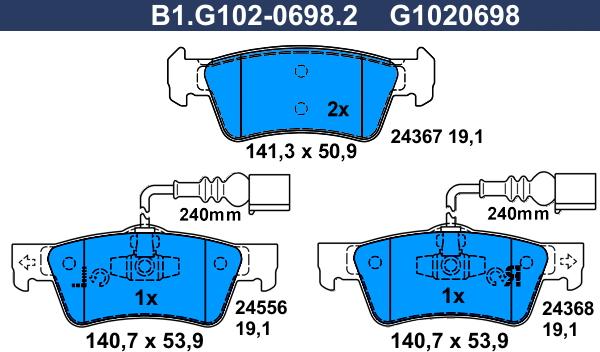 Galfer B1.G102-0698.2 - Əyləc altlığı dəsti, əyləc diski furqanavto.az