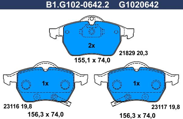 Galfer B1.G102-0642.2 - Əyləc altlığı dəsti, əyləc diski furqanavto.az