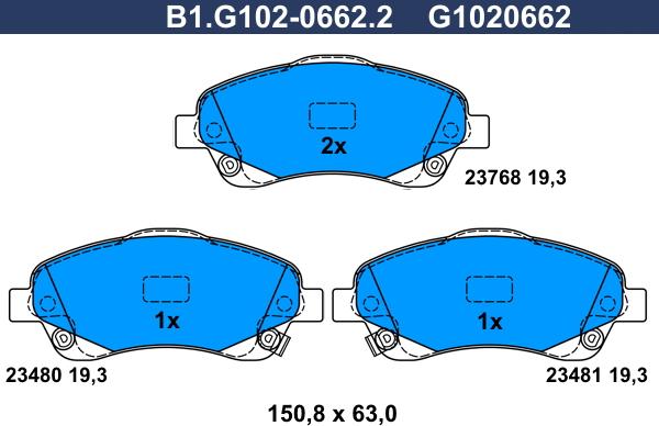 Galfer B1.G102-0662.2 - Əyləc altlığı dəsti, əyləc diski furqanavto.az