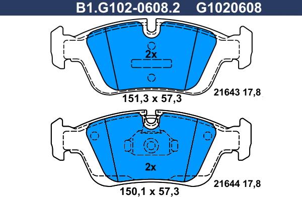 Galfer B1.G102-0608.2 - Əyləc altlığı dəsti, əyləc diski furqanavto.az