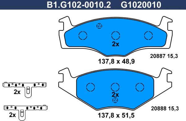 Galfer B1.G102-0010.2 - Əyləc altlığı dəsti, əyləc diski furqanavto.az