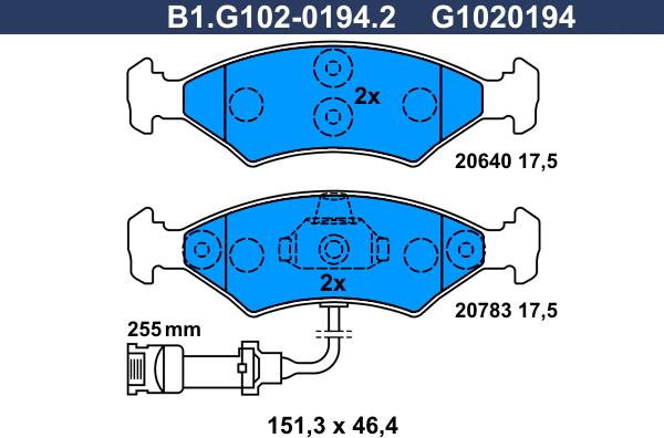 Galfer B1.G102-0194.2 - Əyləc altlığı dəsti, əyləc diski furqanavto.az