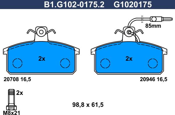 Galfer B1.G102-0175.2 - Əyləc altlığı dəsti, əyləc diski furqanavto.az