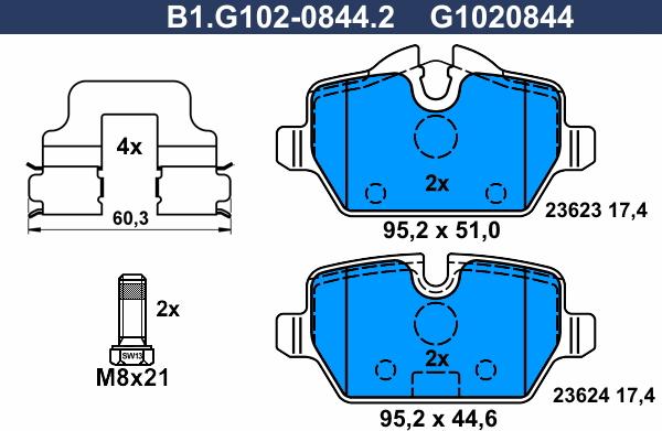 Galfer B1.G102-0844.2 - Əyləc altlığı dəsti, əyləc diski furqanavto.az