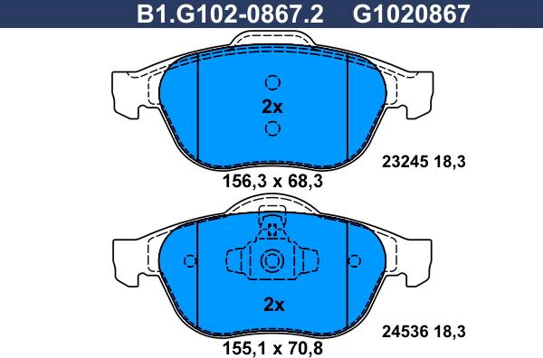 Galfer B1.G102-0867.2 - Əyləc altlığı dəsti, əyləc diski furqanavto.az