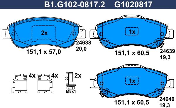 Galfer B1.G102-0817.2 - Əyləc altlığı dəsti, əyləc diski furqanavto.az