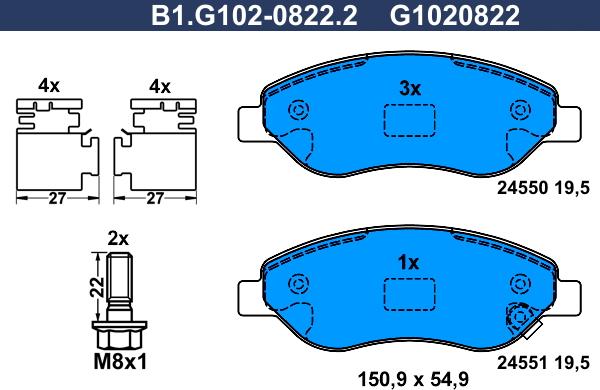 Galfer B1.G102-0822.2 - Əyləc altlığı dəsti, əyləc diski furqanavto.az