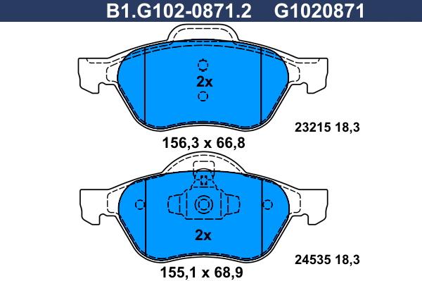 Galfer B1.G102-0871.2 - Əyləc altlığı dəsti, əyləc diski furqanavto.az