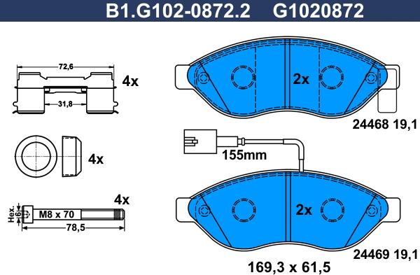 Galfer B1.G102-0872.2 - Əyləc altlığı dəsti, əyləc diski furqanavto.az