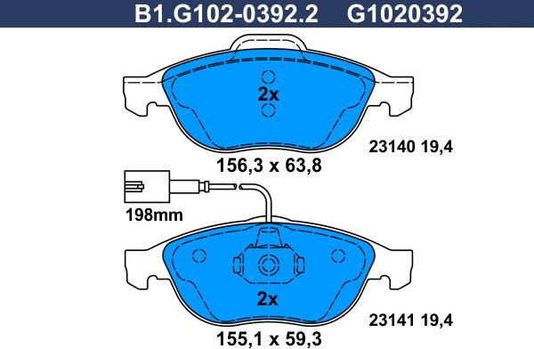 Galfer B1.G102-0392.2 - Əyləc altlığı dəsti, əyləc diski furqanavto.az