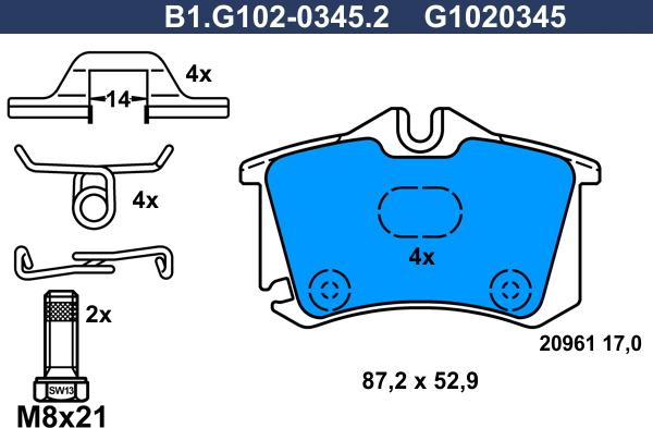 Galfer B1.G102-0345.2 - Əyləc altlığı dəsti, əyləc diski furqanavto.az