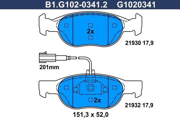 Galfer B1.G102-0341.2 - Əyləc altlığı dəsti, əyləc diski furqanavto.az