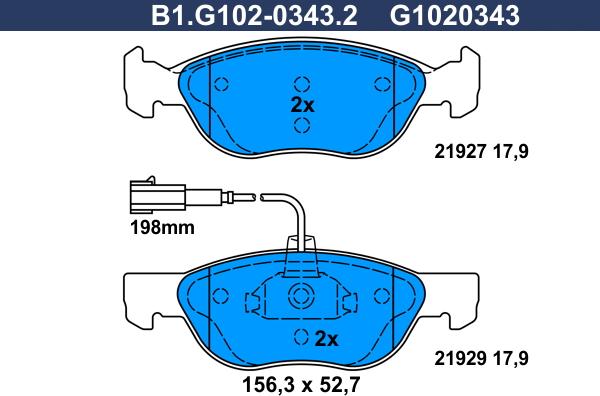 Galfer B1.G102-0343.2 - Əyləc altlığı dəsti, əyləc diski furqanavto.az