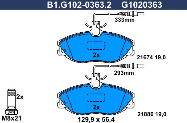 Galfer B1.G102-0363.2 - Əyləc altlığı dəsti, əyləc diski furqanavto.az