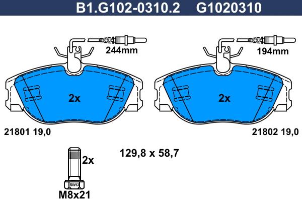 Galfer B1.G102-0310.2 - Əyləc altlığı dəsti, əyləc diski furqanavto.az