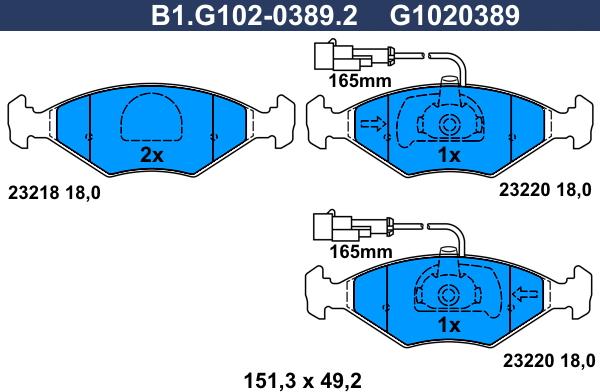 Galfer B1.G102-0389.2 - Əyləc altlığı dəsti, əyləc diski furqanavto.az