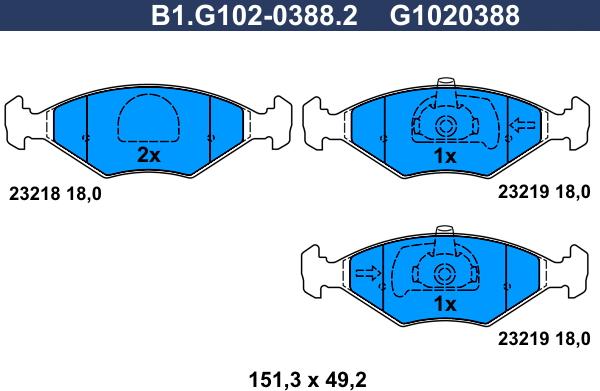 Galfer B1.G102-0388.2 - Əyləc altlığı dəsti, əyləc diski furqanavto.az