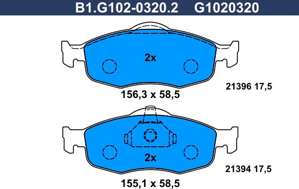 Galfer B1.G102-0320.2 - Əyləc altlığı dəsti, əyləc diski furqanavto.az